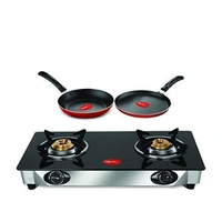 PIGEON Pigeon Ayush 2 Burner Combo Glass TOP Black - Black, NA